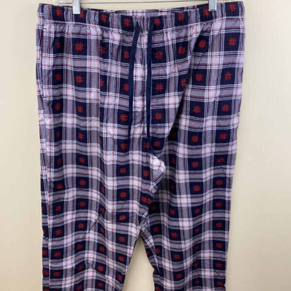 Pajamagram Mens XL Snowflake Plaid Flannel Pants Red Navy Blue His